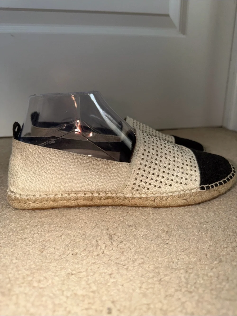 Rebecca Minkoff Espadrille Flats 8.5 Black Cream Studded Slip On Shoes
